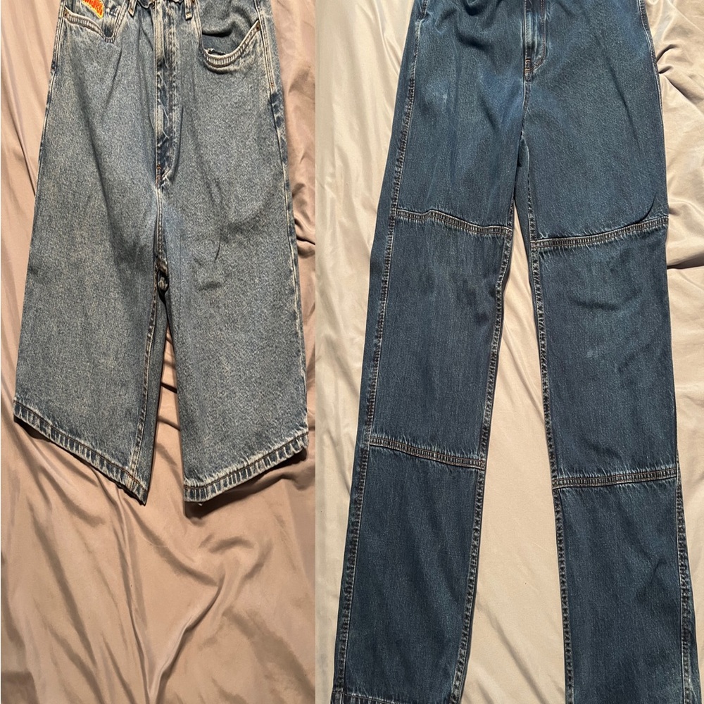 *2 PAIRS* light blue baggy jorts and dark blue double knee jeans